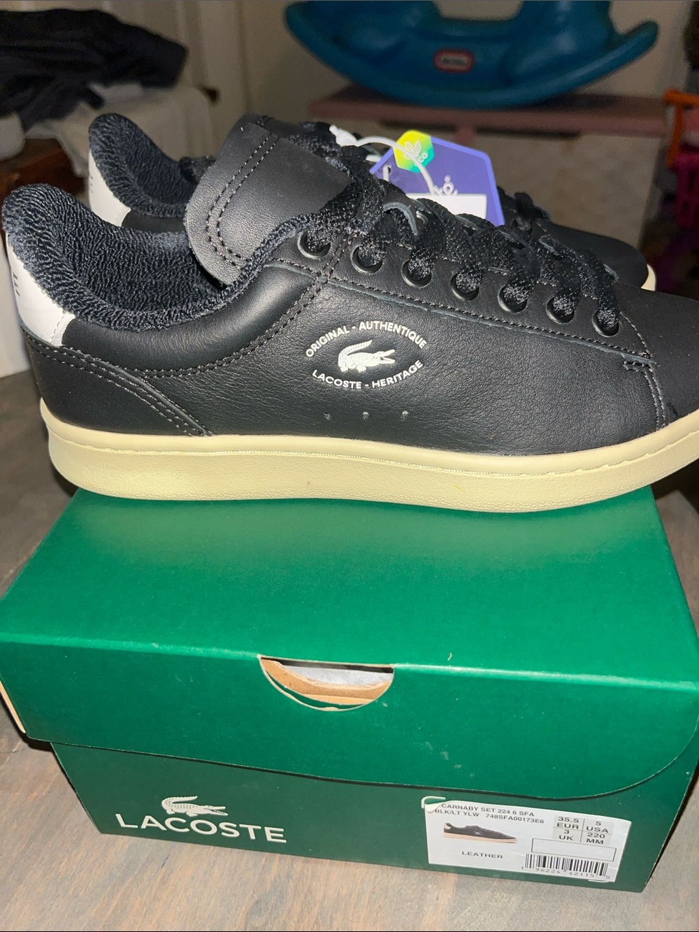 Lacoste Black Leather Sneakers with Cream Sole